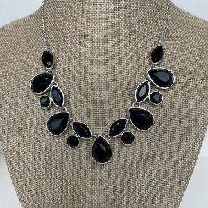 Liz Claiborne black stone silver tone necklace vintage